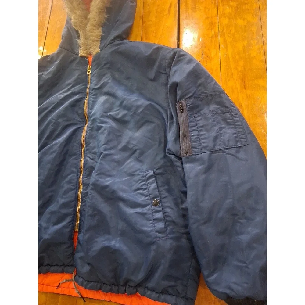 VTG Mens Unitog Union Bomber Jacket Fur Hood Mens Large 42R Blue Orange 1960's